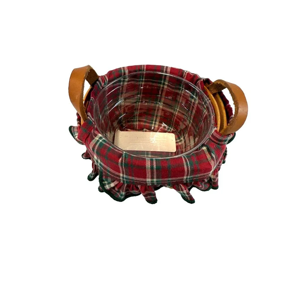 1995 Longaberger Thyme Basket w/Red Plaid Liner & Protector 4.5